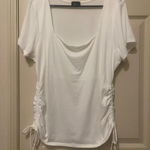 Sky White Ruched Tie Front Blouse